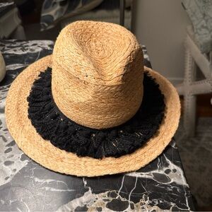 Marcus Adler Stylish Tan and Black Straw Panama Hat